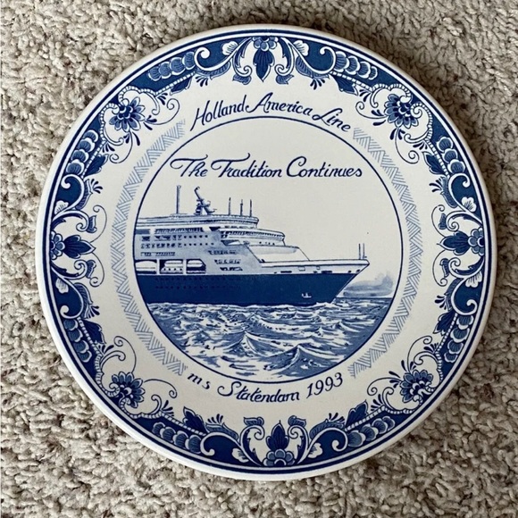 Holland America Line The Tradition Continues Ms Statendam 1993 -Blauw Delft Plat - Picture 1 of 3